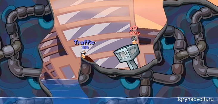 Сражение один на один в игре Worms Reloaded