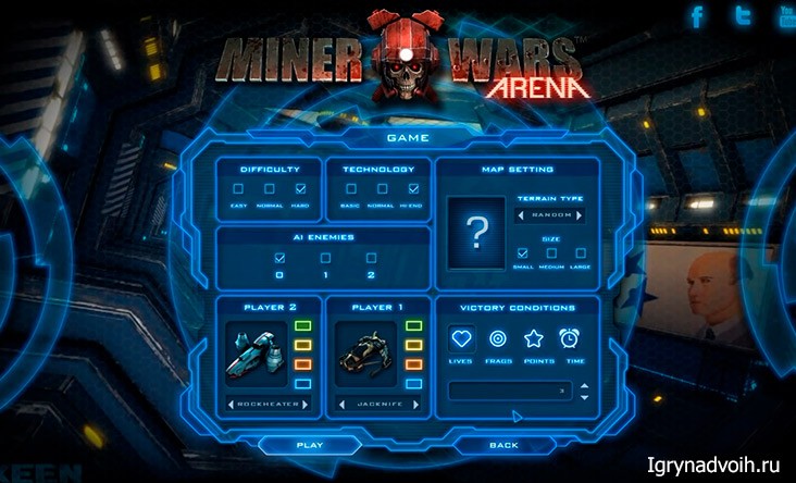 Настройки режима в игре Miner Wars Arena