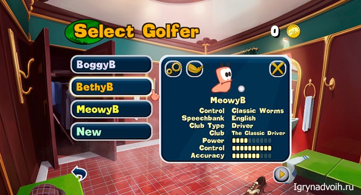 Настройка персонажа Worms Crazy Golf